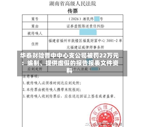 华泰财险晋中中心支公司被罚22万元：编制、提供虚假的报告报表文件资料